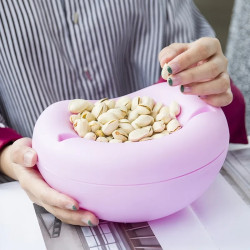 وعاء وجبات خفيفة مزدوج الطبقات مع حامل هاتف – منظم قشور وثمار بلاستيكي